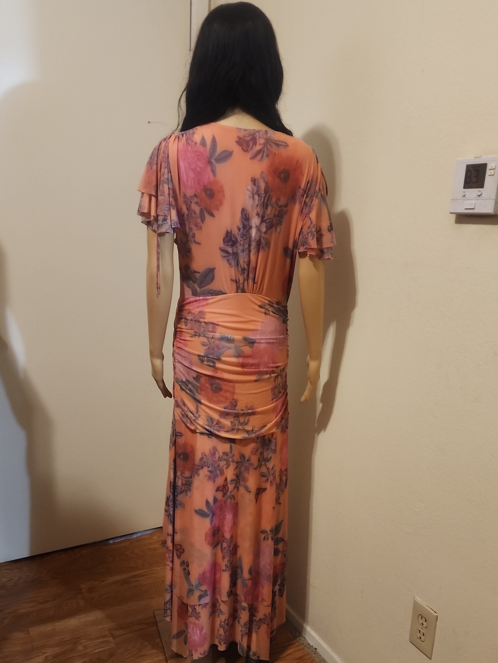 Maeve Anthropologie Peach Floral Wrap-Style Maxi Dress - Picture 5 of 9